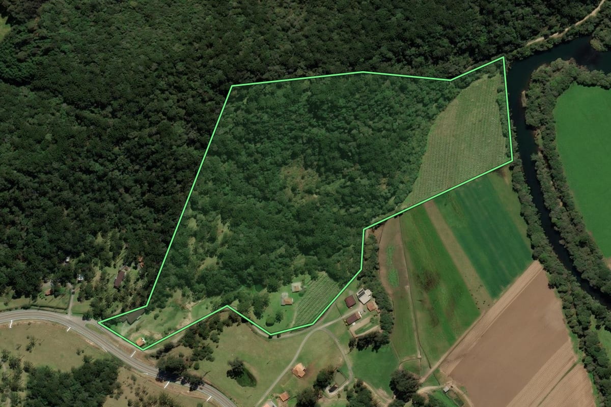 Imagem de satélite do imóvel rural em Urubici (SC), com o contorno declarado no CAR desenhado por cima.
