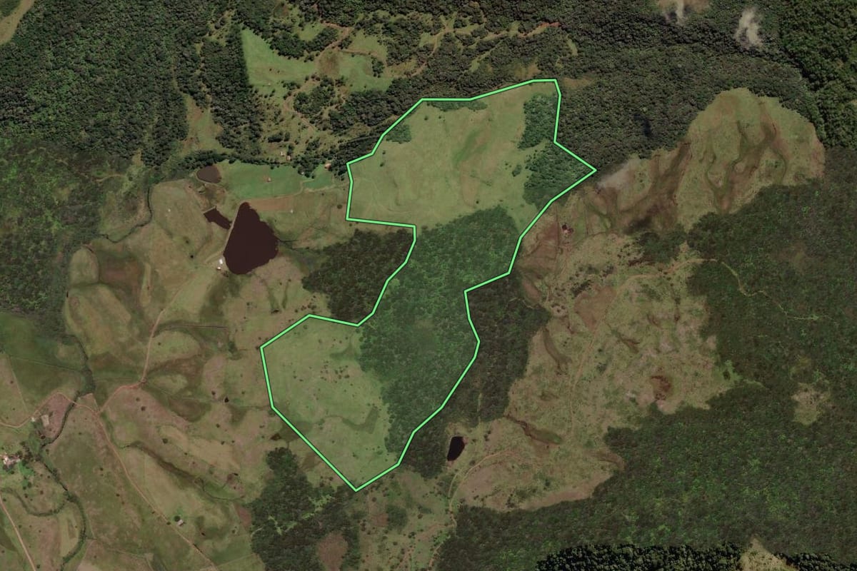 Imagem de satélite do imóvel rural em Urupema (SC), com o contorno declarado no CAR desenhado por cima.
