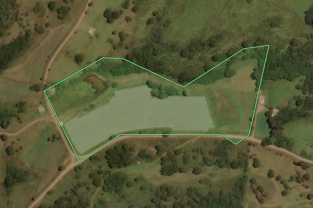 Imagem de satélite do imóvel rural em Urupema (SC), com o contorno declarado no CAR desenhado por cima.