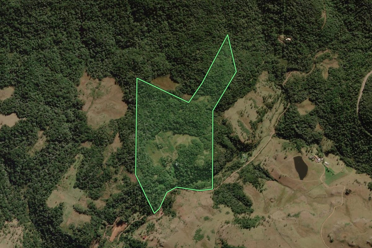Imagem de satélite do imóvel rural em Urupema (SC), com o contorno declarado no CAR desenhado por cima.