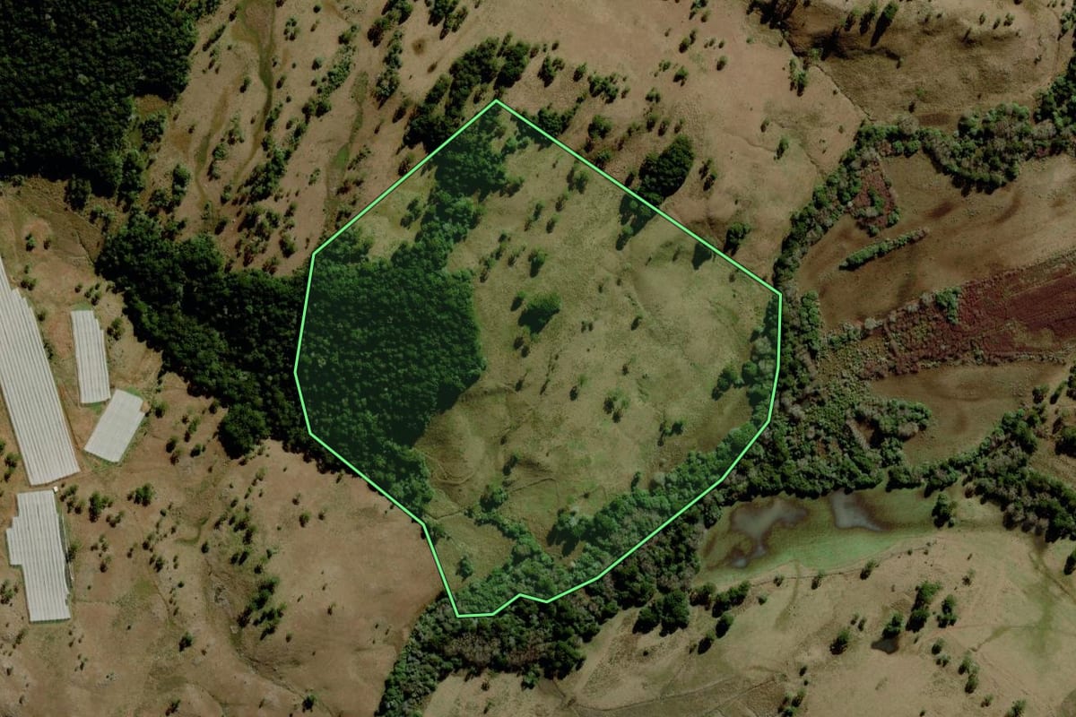 Imagem de satélite do imóvel rural em Urupema (SC), com o contorno declarado no CAR desenhado por cima.