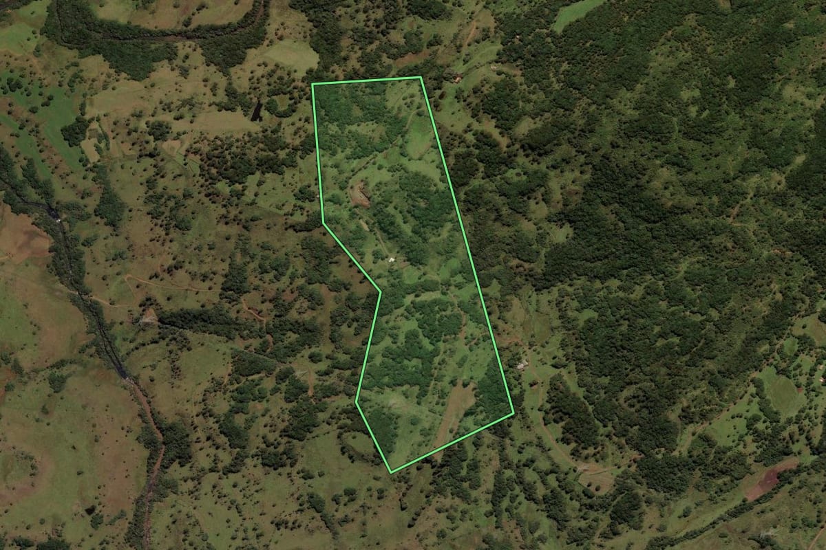 Imagem de satélite do imóvel rural em Urupema (SC), com o contorno declarado no CAR desenhado por cima.