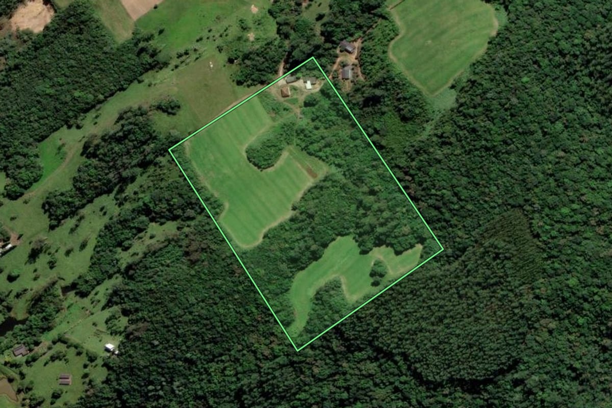 Imagem de satélite do imóvel rural em Urussanga (SC), com o contorno declarado no CAR desenhado por cima.