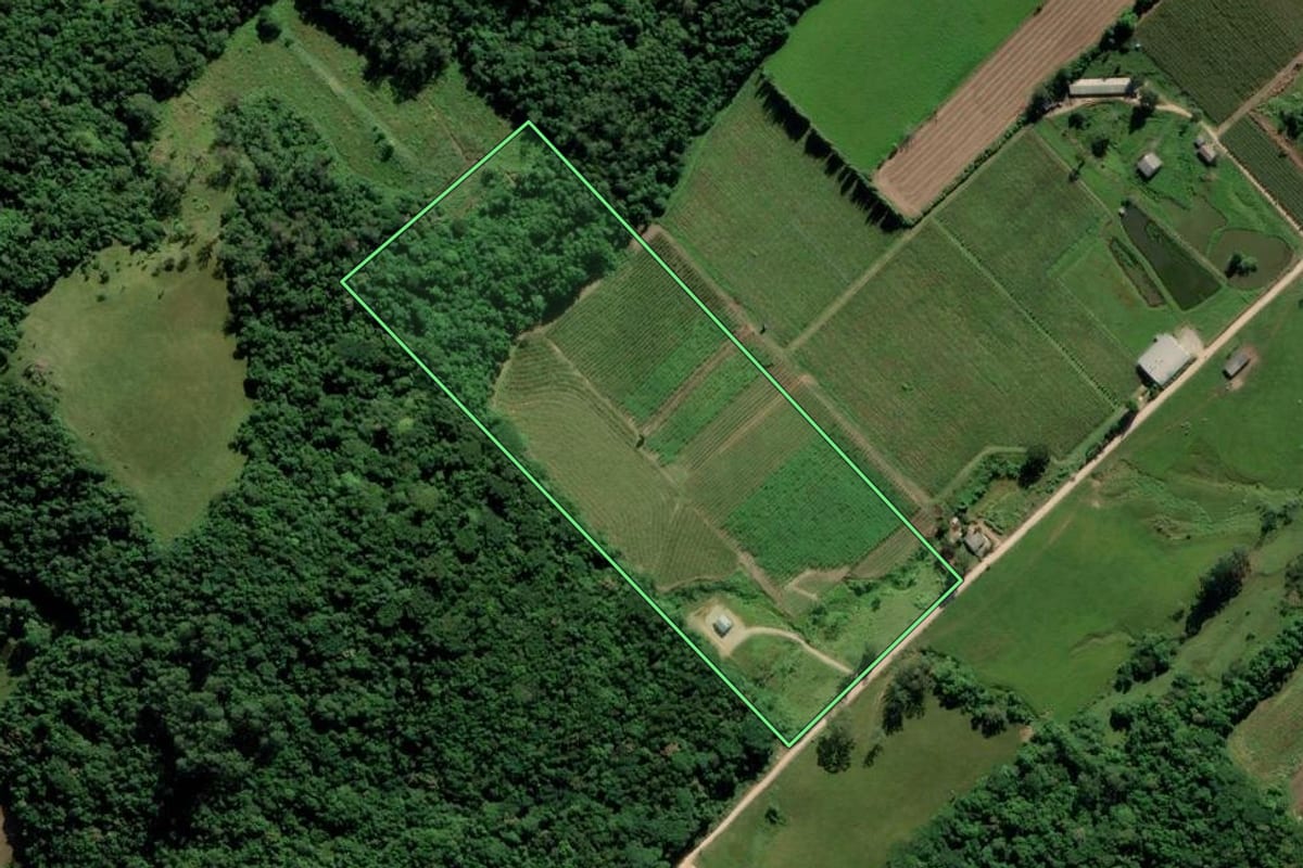 Imagem de satélite do imóvel rural em Urussanga (SC), com o contorno declarado no CAR desenhado por cima.