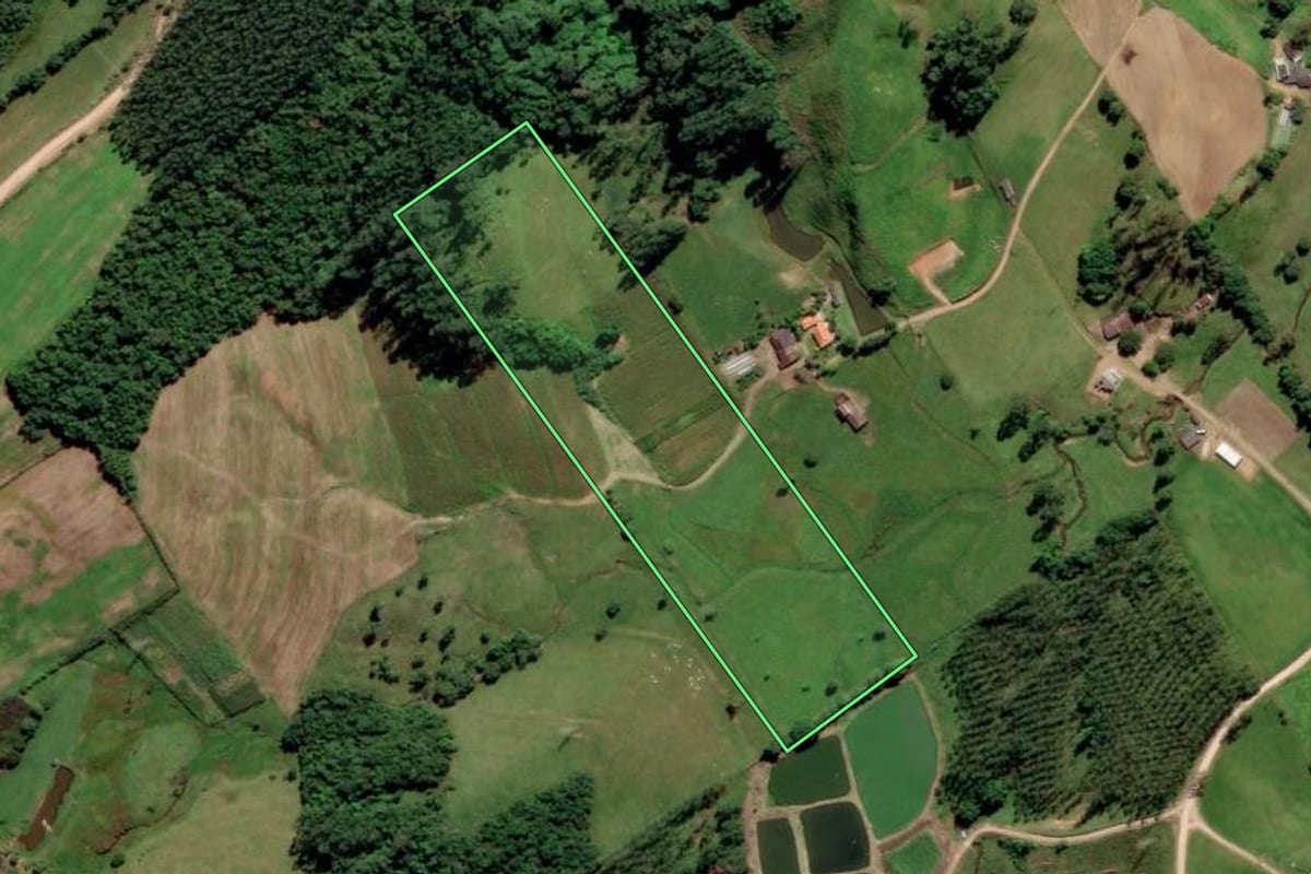 Imagem de satélite do imóvel rural em Urussanga (SC), com o contorno declarado no CAR desenhado por cima.