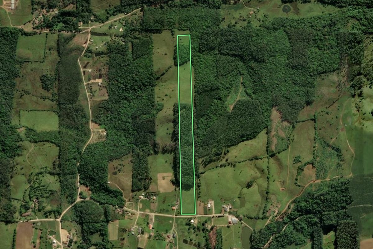 Imagem de satélite do imóvel rural em Urussanga (SC), com o contorno declarado no CAR desenhado por cima.