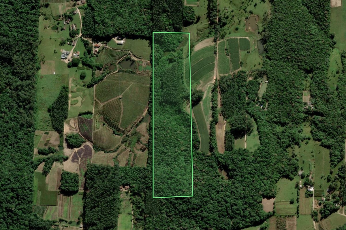 Imagem de satélite do imóvel rural em Urussanga (SC), com o contorno declarado no CAR desenhado por cima.