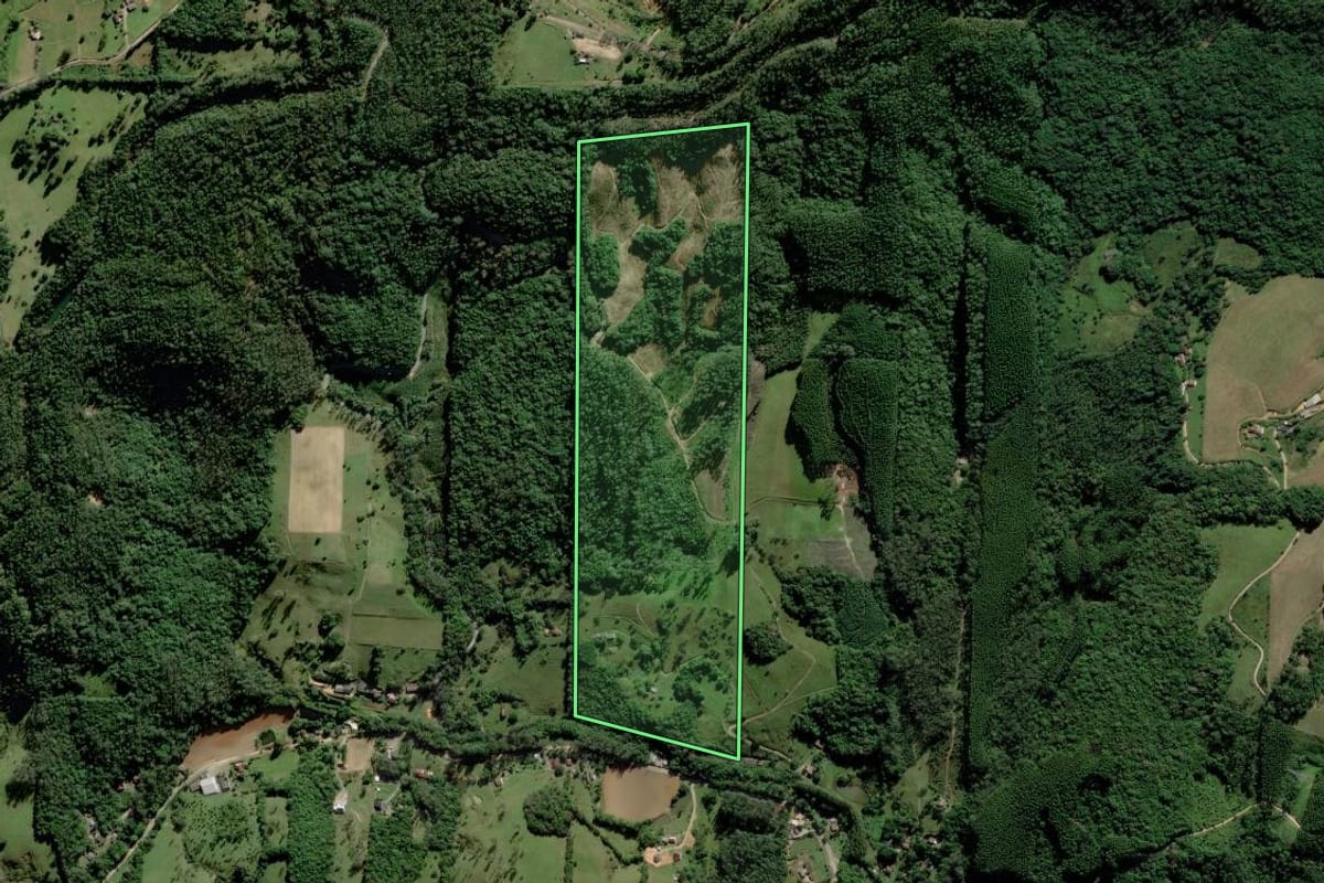 Imagem de satélite do imóvel rural em Urussanga (SC), com o contorno declarado no CAR desenhado por cima.