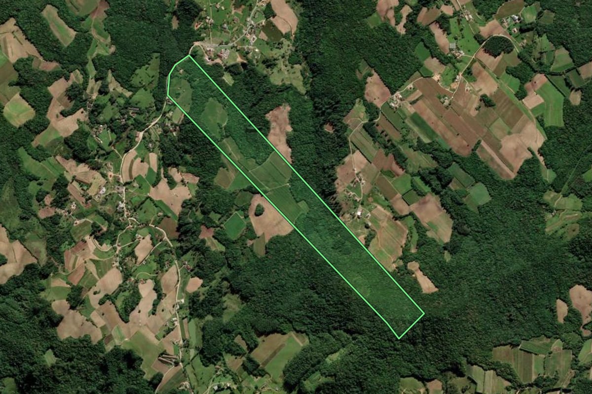 Imagem de satélite do imóvel rural em Urussanga (SC), com o contorno declarado no CAR desenhado por cima.