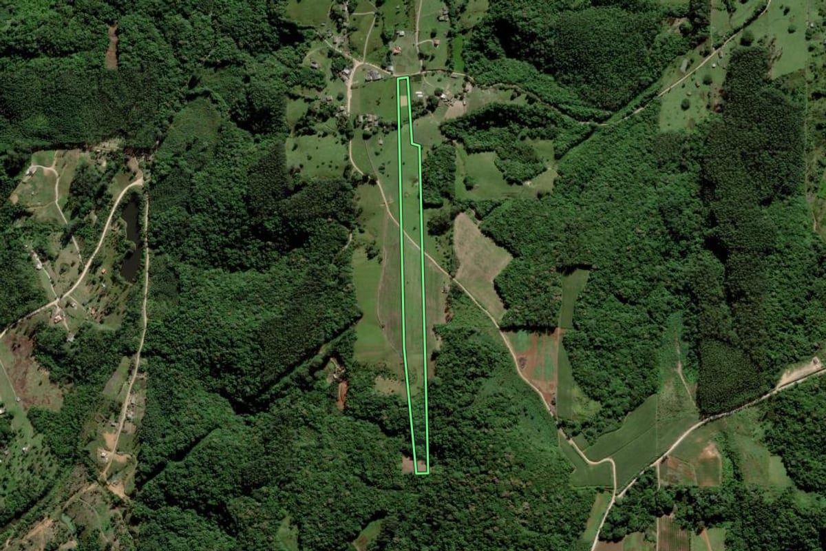 Imagem de satélite do imóvel rural em Urussanga (SC), com o contorno declarado no CAR desenhado por cima.