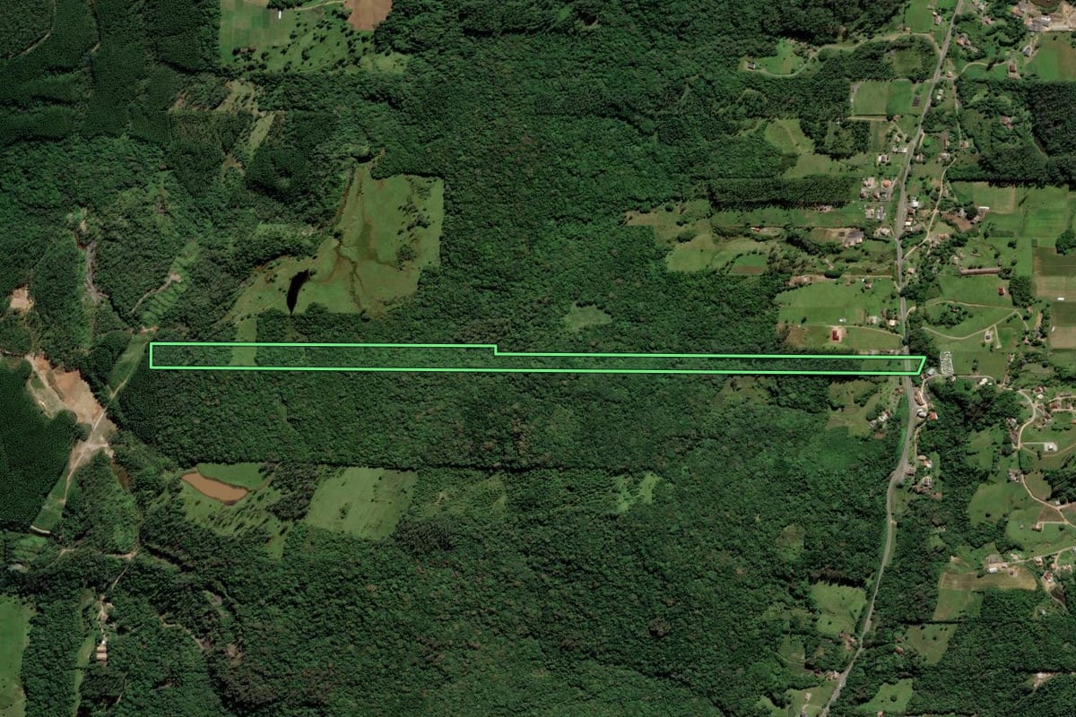 Imagem de satélite do imóvel rural em Urussanga (SC), com o contorno declarado no CAR desenhado por cima.