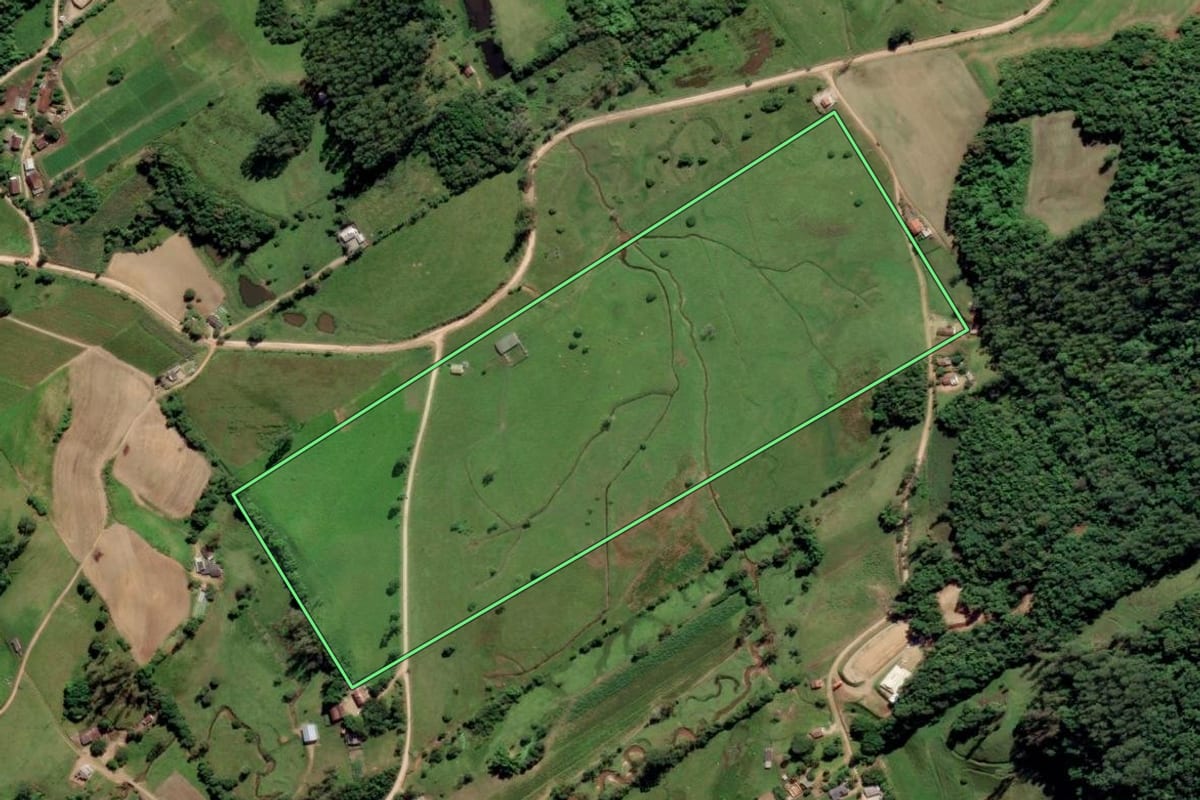 Imagem de satélite do imóvel rural em Urussanga (SC), com o contorno declarado no CAR desenhado por cima.