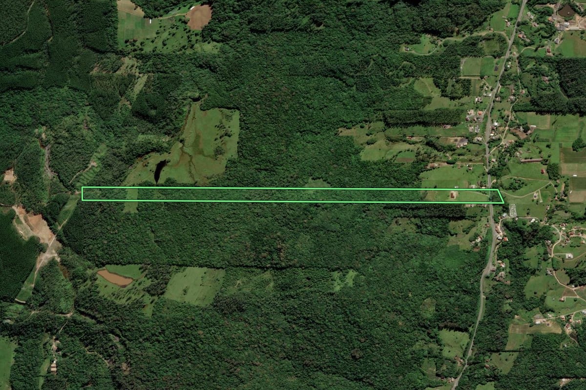 Imagem de satélite do imóvel rural em Urussanga (SC), com o contorno declarado no CAR desenhado por cima.