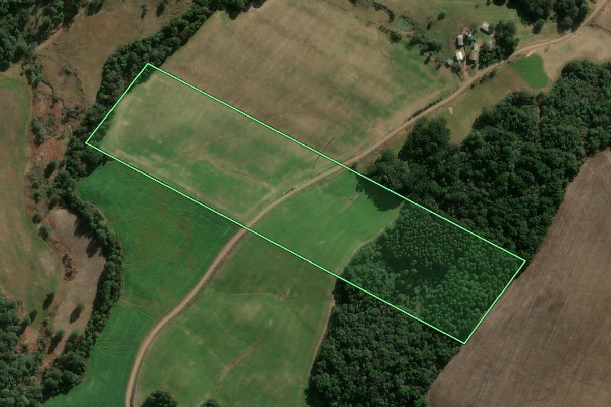 Imagem de satélite do imóvel rural em Vargeão (SC), com o contorno declarado no CAR desenhado por cima.