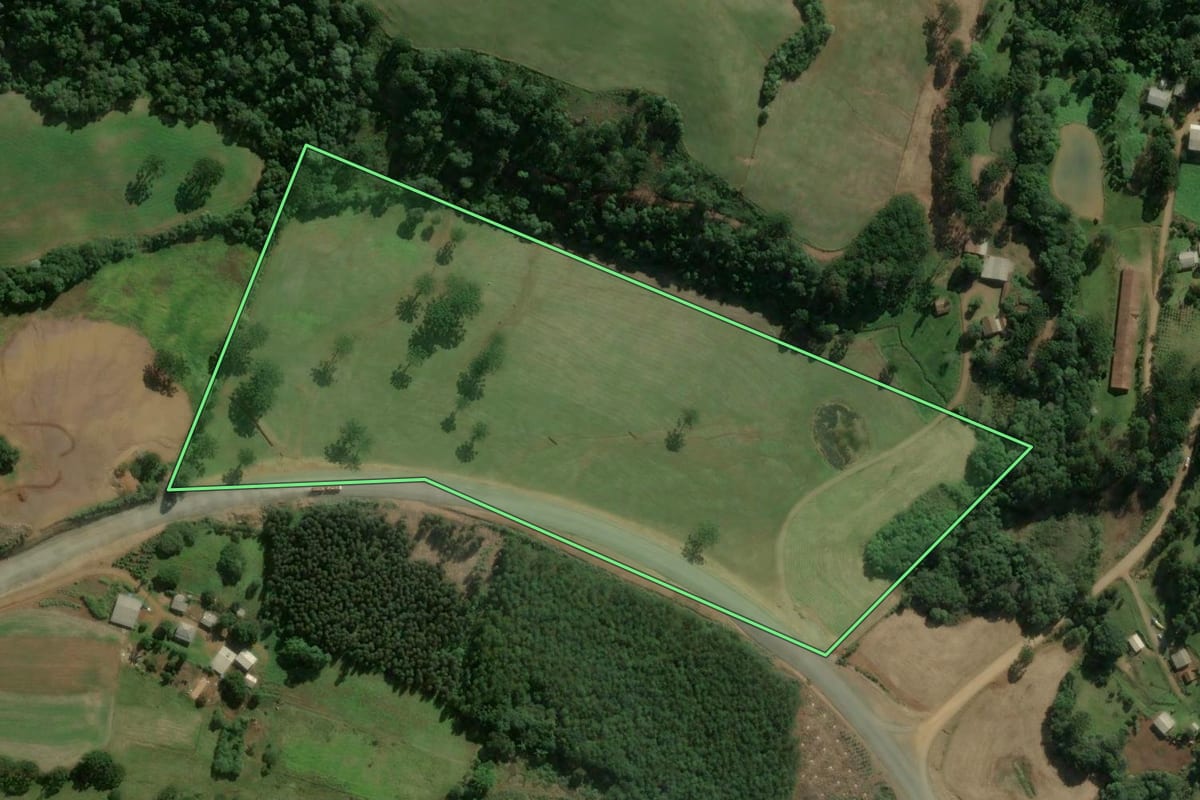 Imagem de satélite do imóvel rural em Vargeão (SC), com o contorno declarado no CAR desenhado por cima.