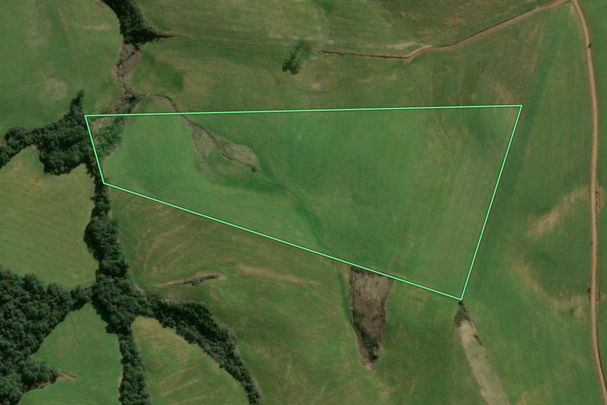 Imagem de satélite do imóvel rural em Vargeão (SC), com o contorno declarado no CAR desenhado por cima.