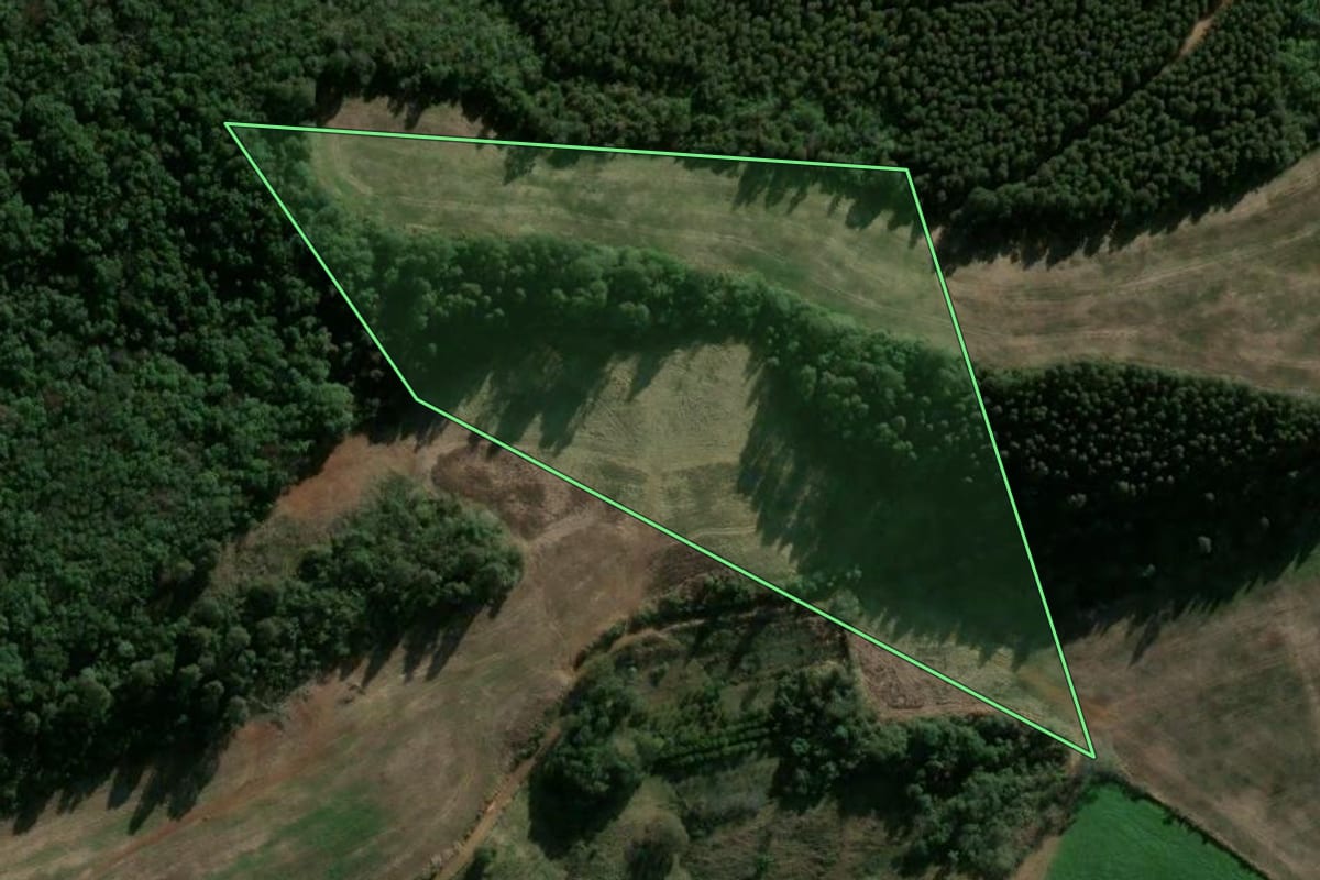 Imagem de satélite do imóvel rural em Vargeão (SC), com o contorno declarado no CAR desenhado por cima.