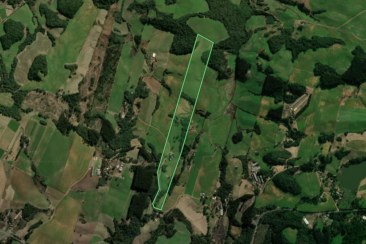 Imagem de satélite do imóvel rural em Vargeão (SC), com o contorno declarado no CAR desenhado por cima.