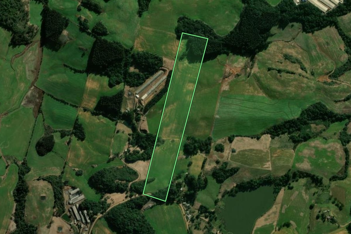 Imagem de satélite do imóvel rural em Vargeão (SC), com o contorno declarado no CAR desenhado por cima.