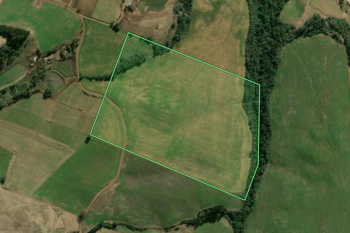 Imagem de satélite do imóvel rural em Vargeão (SC), com o contorno declarado no CAR desenhado por cima.