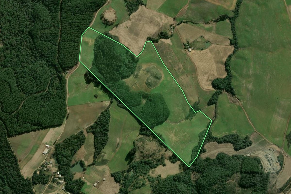 Imagem de satélite do imóvel rural em Vargeão (SC), com o contorno declarado no CAR desenhado por cima.
