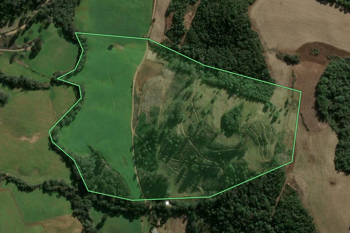 Imagem de satélite do imóvel rural em Vargeão (SC), com o contorno declarado no CAR desenhado por cima.