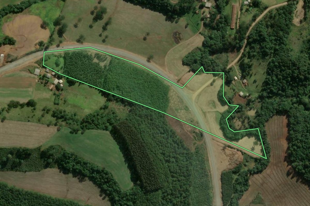 Imagem de satélite do imóvel rural em Vargeão (SC), com o contorno declarado no CAR desenhado por cima.
