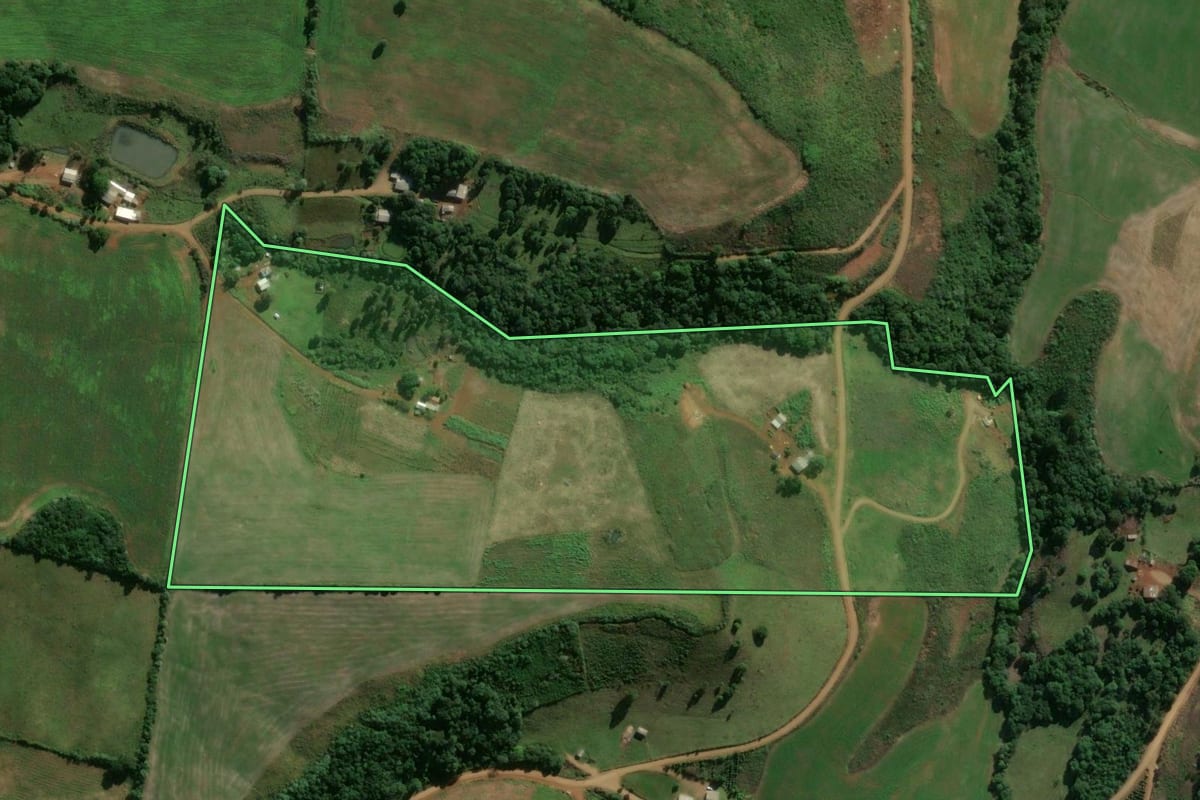Imagem de satélite do imóvel rural em Vargeão (SC), com o contorno declarado no CAR desenhado por cima.