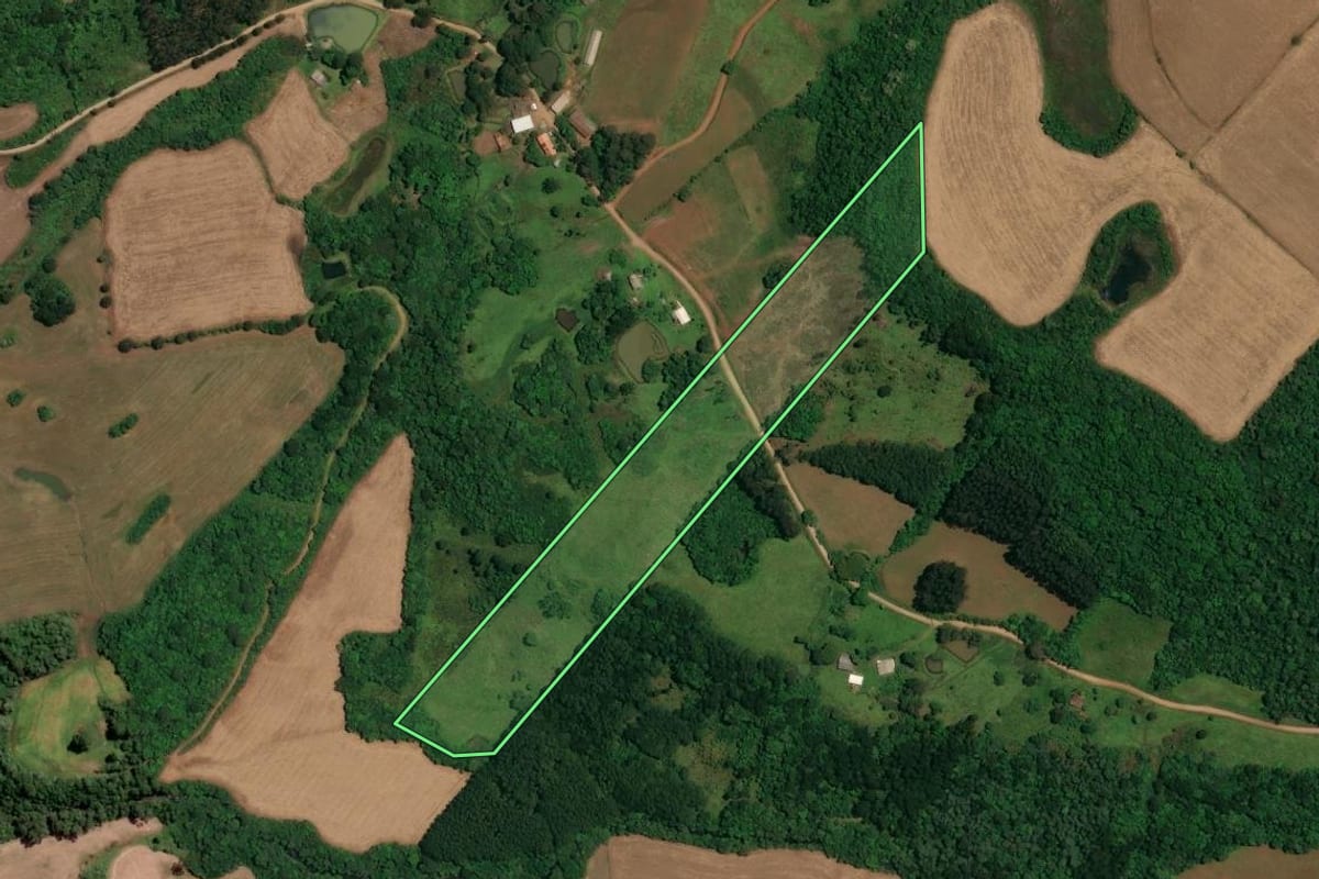 Imagem de satélite do imóvel rural em Vargem (SC), com o contorno declarado no CAR desenhado por cima.