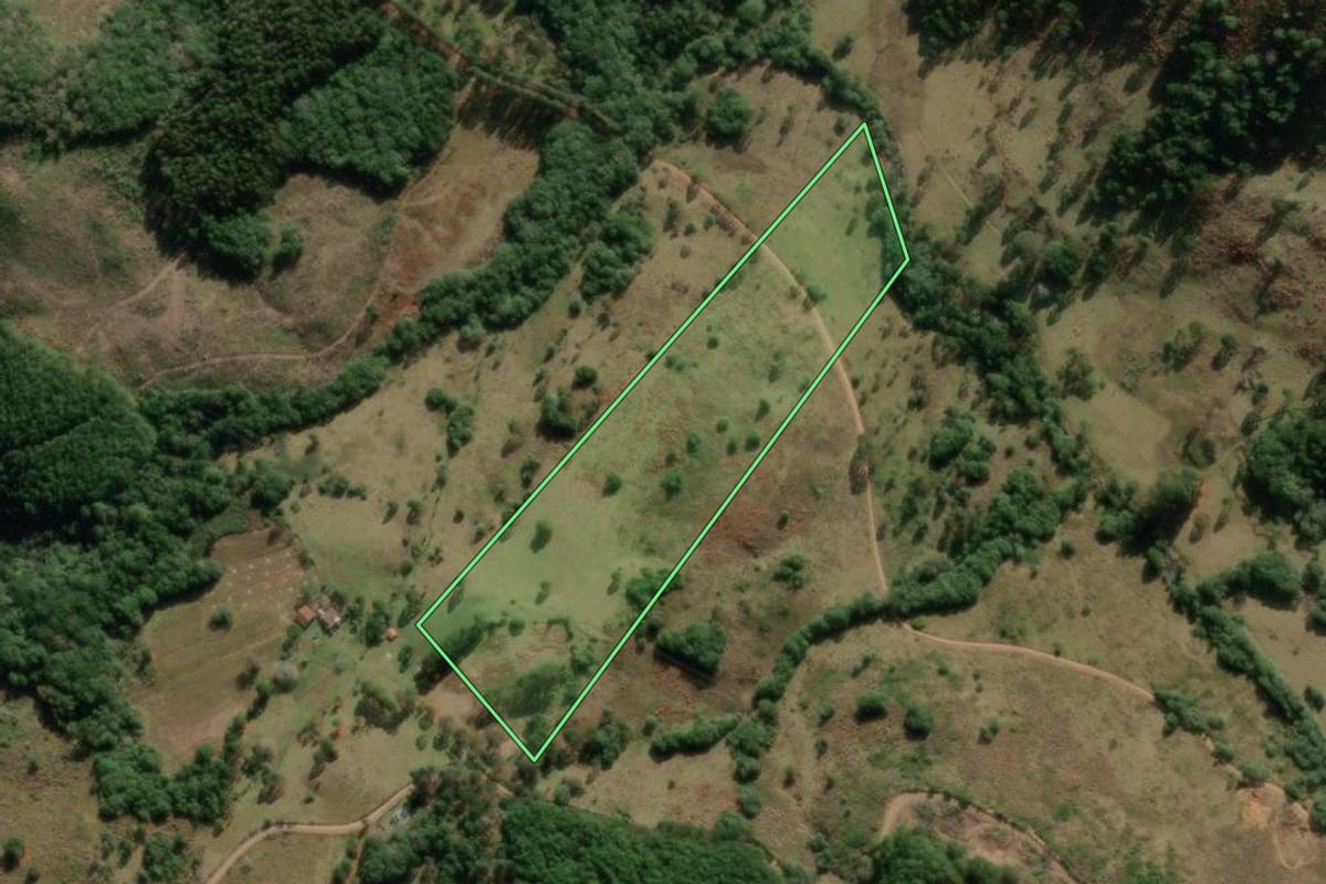 Imagem de satélite do imóvel rural em Vargem (SC), com o contorno declarado no CAR desenhado por cima.