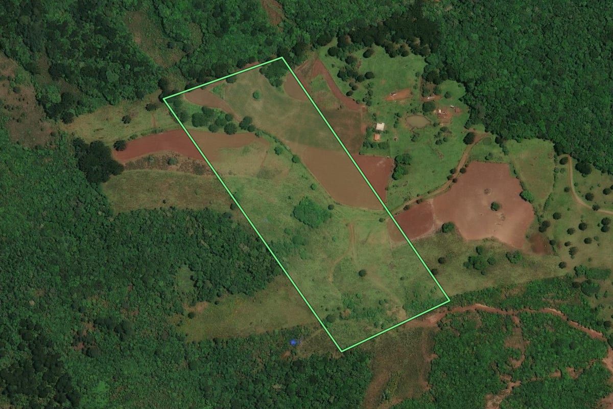 Imagem de satélite do imóvel rural em Vargem (SC), com o contorno declarado no CAR desenhado por cima.