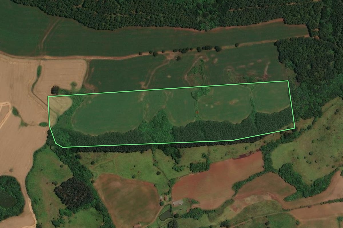 Imagem de satélite do imóvel rural em Vargem (SC), com o contorno declarado no CAR desenhado por cima.