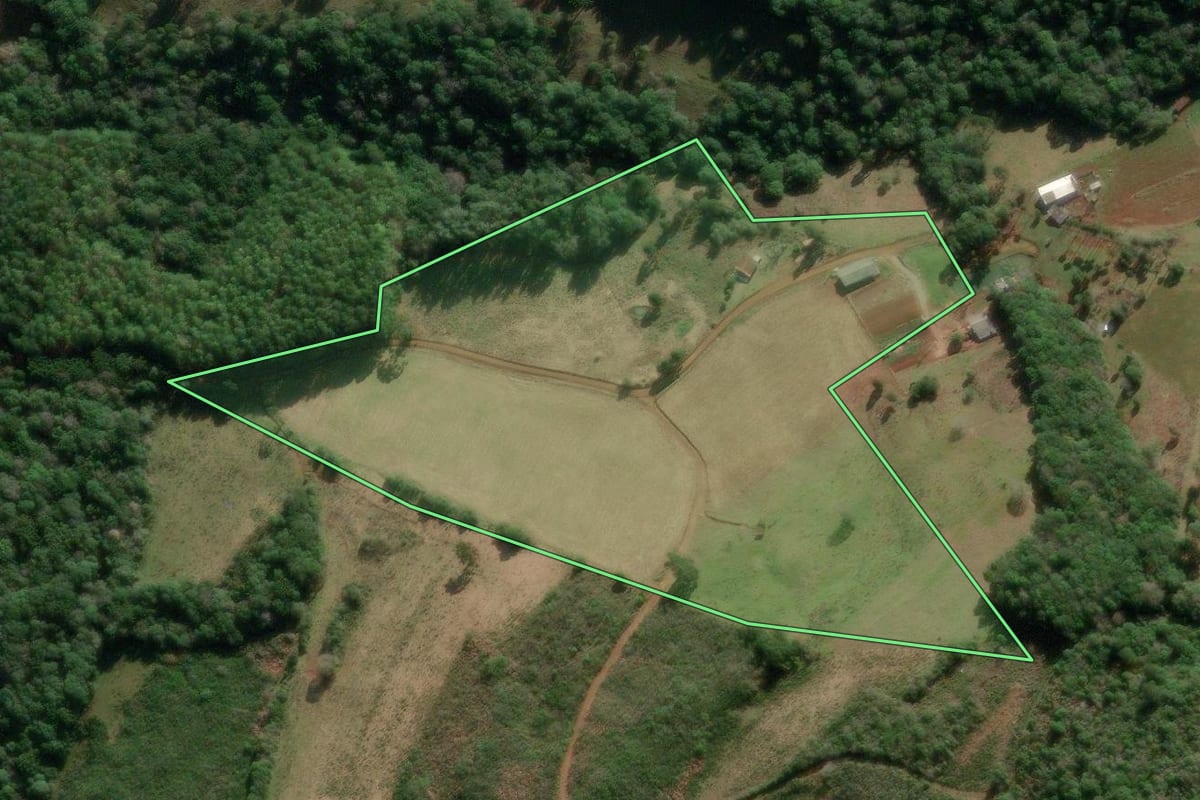 Imagem de satélite do imóvel rural em Vargem (SC), com o contorno declarado no CAR desenhado por cima.