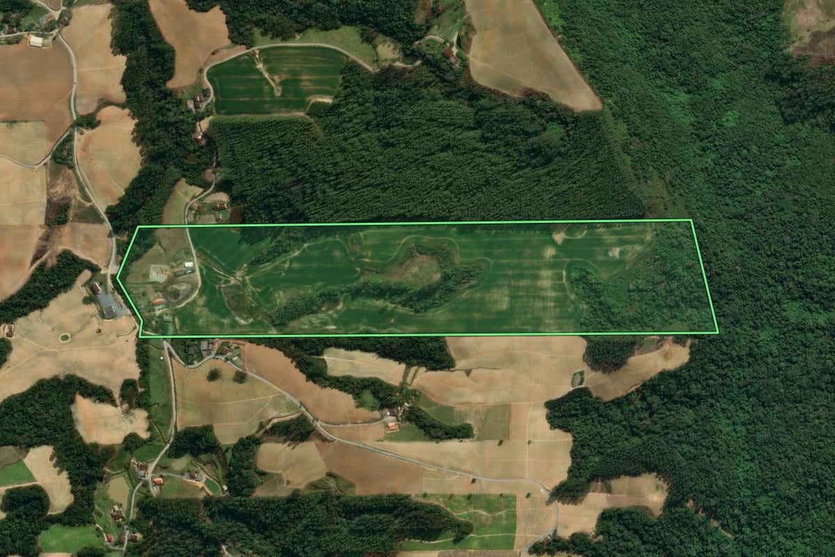 Imagem de satélite do imóvel rural em Vidal Ramos (SC), com o contorno declarado no CAR desenhado por cima.