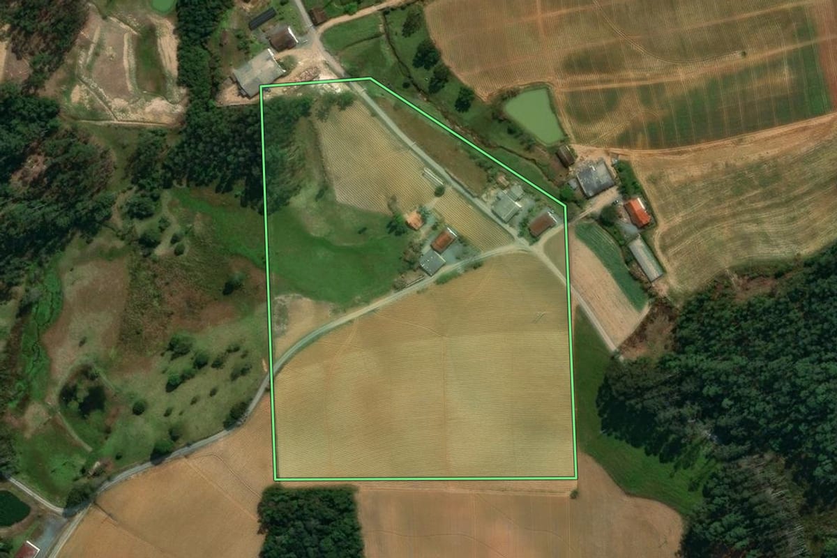 Imagem de satélite do imóvel rural em Vidal Ramos (SC), com o contorno declarado no CAR desenhado por cima.