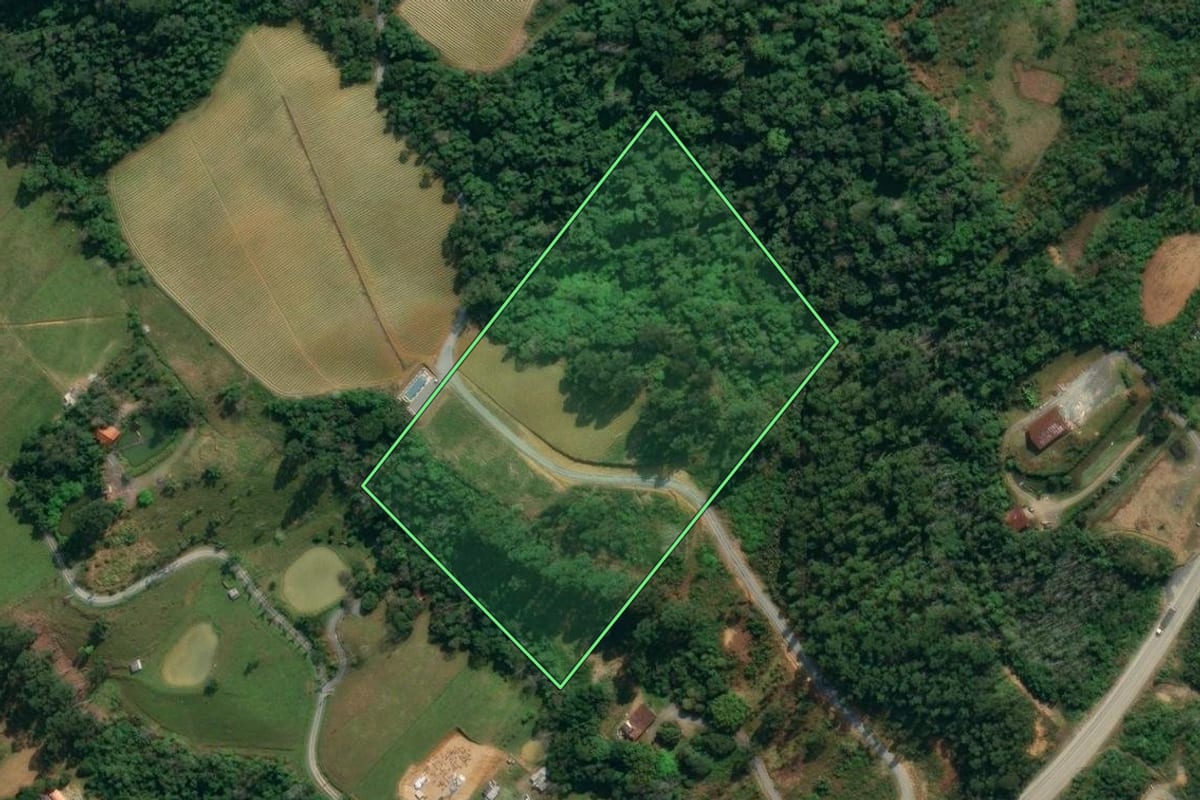 Imagem de satélite do imóvel rural em Vidal Ramos (SC), com o contorno declarado no CAR desenhado por cima.