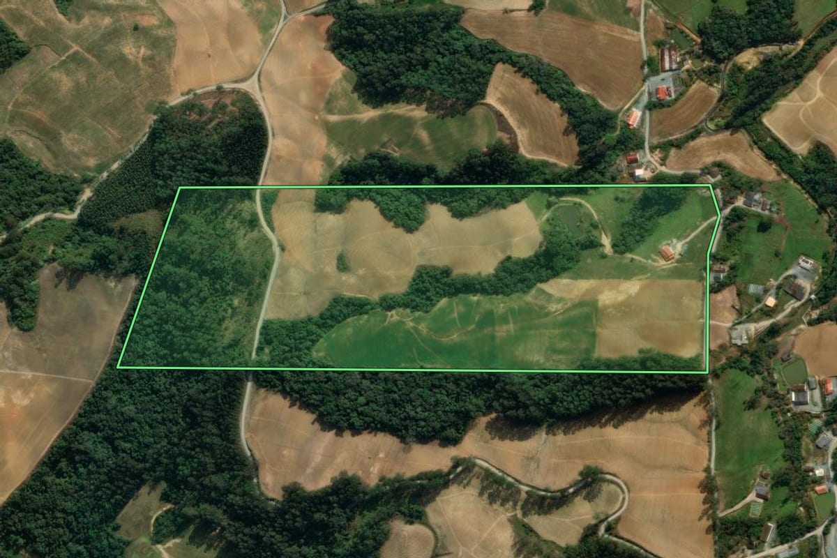 Imagem de satélite do imóvel rural em Vidal Ramos (SC), com o contorno declarado no CAR desenhado por cima.