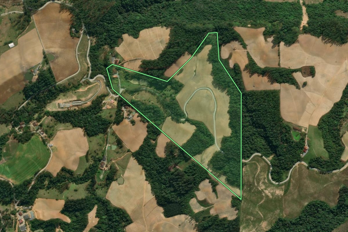Imagem de satélite do imóvel rural em Vidal Ramos (SC), com o contorno declarado no CAR desenhado por cima.