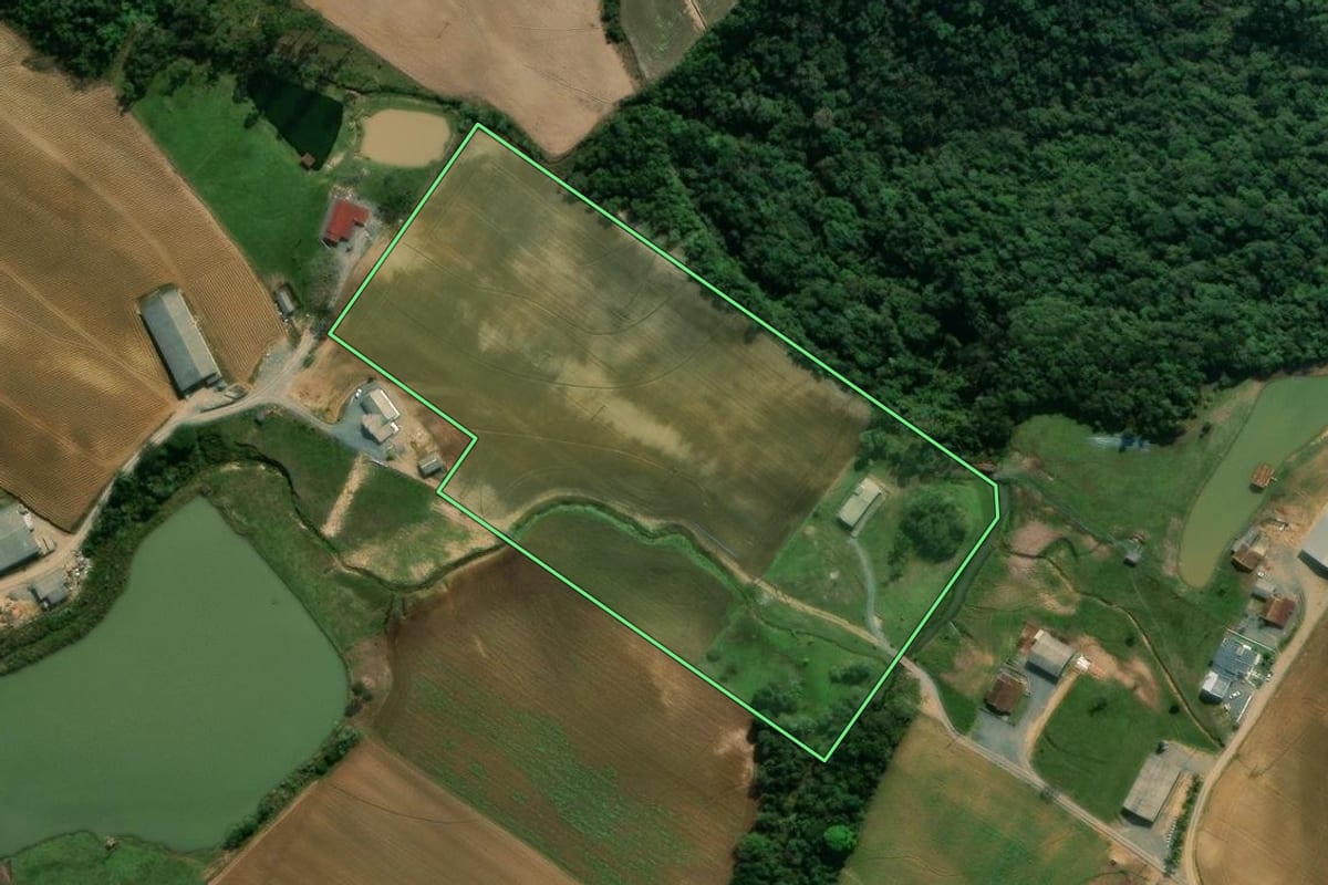 Imagem de satélite do imóvel rural em Vidal Ramos (SC), com o contorno declarado no CAR desenhado por cima.