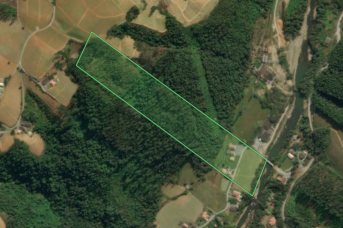 Imagem de satélite do imóvel rural em Vidal Ramos (SC), com o contorno declarado no CAR desenhado por cima.