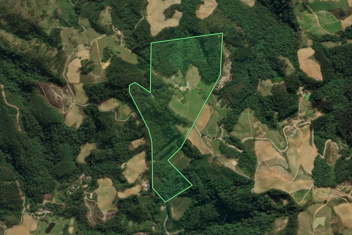 Imagem de satélite do imóvel rural em Vidal Ramos (SC), com o contorno declarado no CAR desenhado por cima.