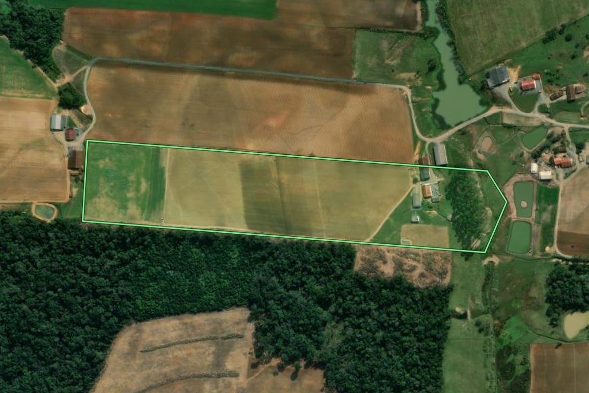 Imagem de satélite do imóvel rural em Vidal Ramos (SC), com o contorno declarado no CAR desenhado por cima.