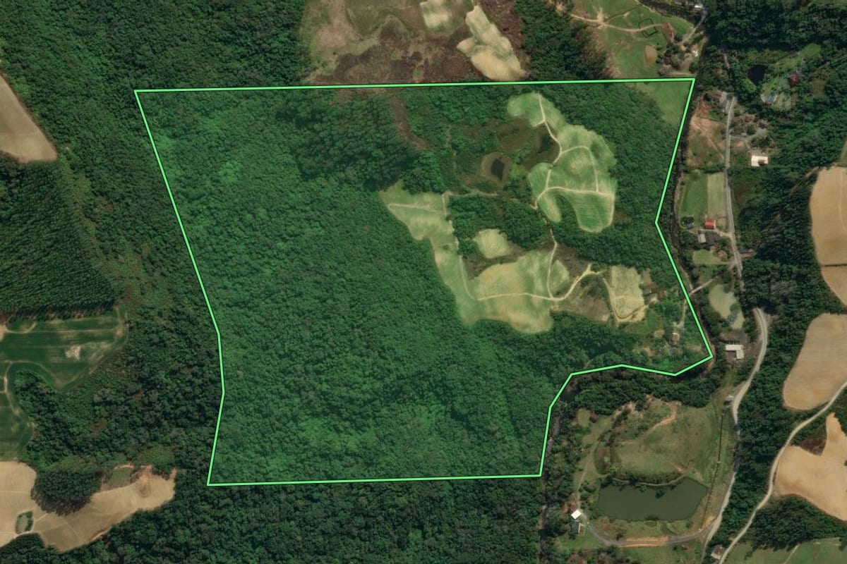 Imagem de satélite do imóvel rural em Vidal Ramos (SC), com o contorno declarado no CAR desenhado por cima.