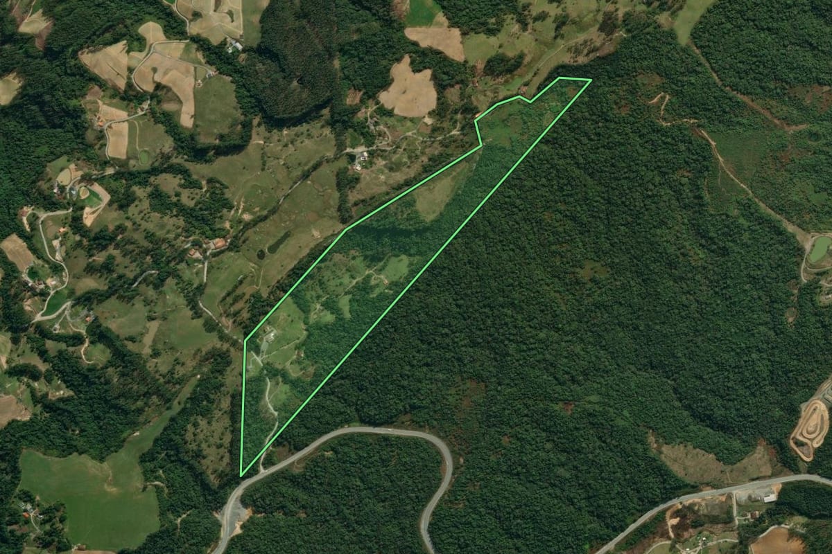Imagem de satélite do imóvel rural em Vidal Ramos (SC), com o contorno declarado no CAR desenhado por cima.