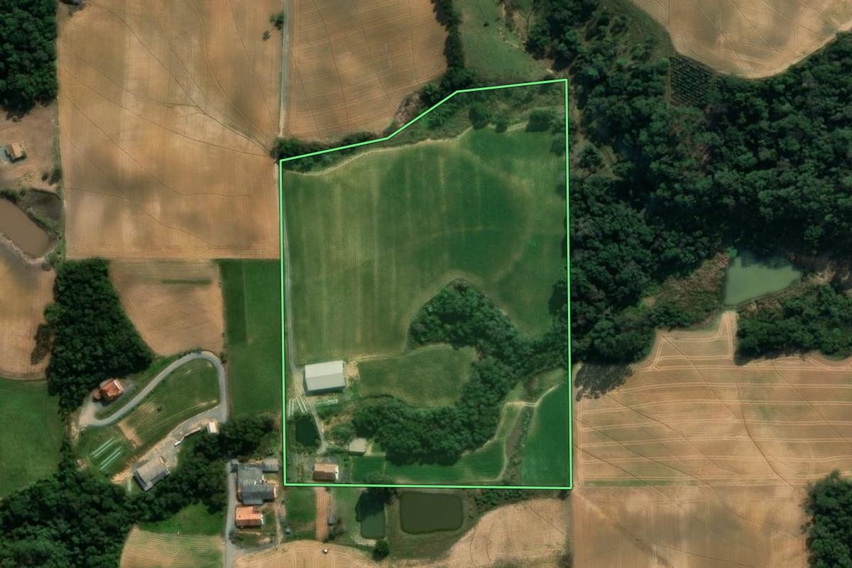 Imagem de satélite do imóvel rural em Vidal Ramos (SC), com o contorno declarado no CAR desenhado por cima.