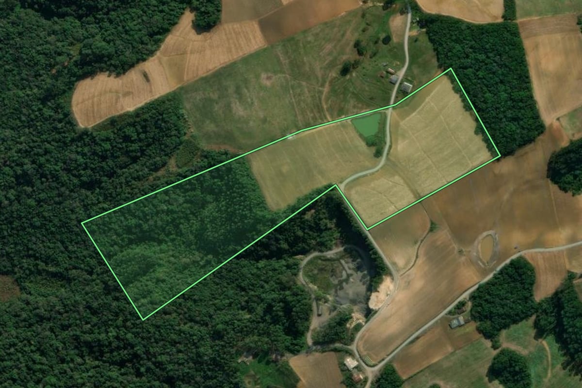 Imagem de satélite do imóvel rural em Vidal Ramos (SC), com o contorno declarado no CAR desenhado por cima.