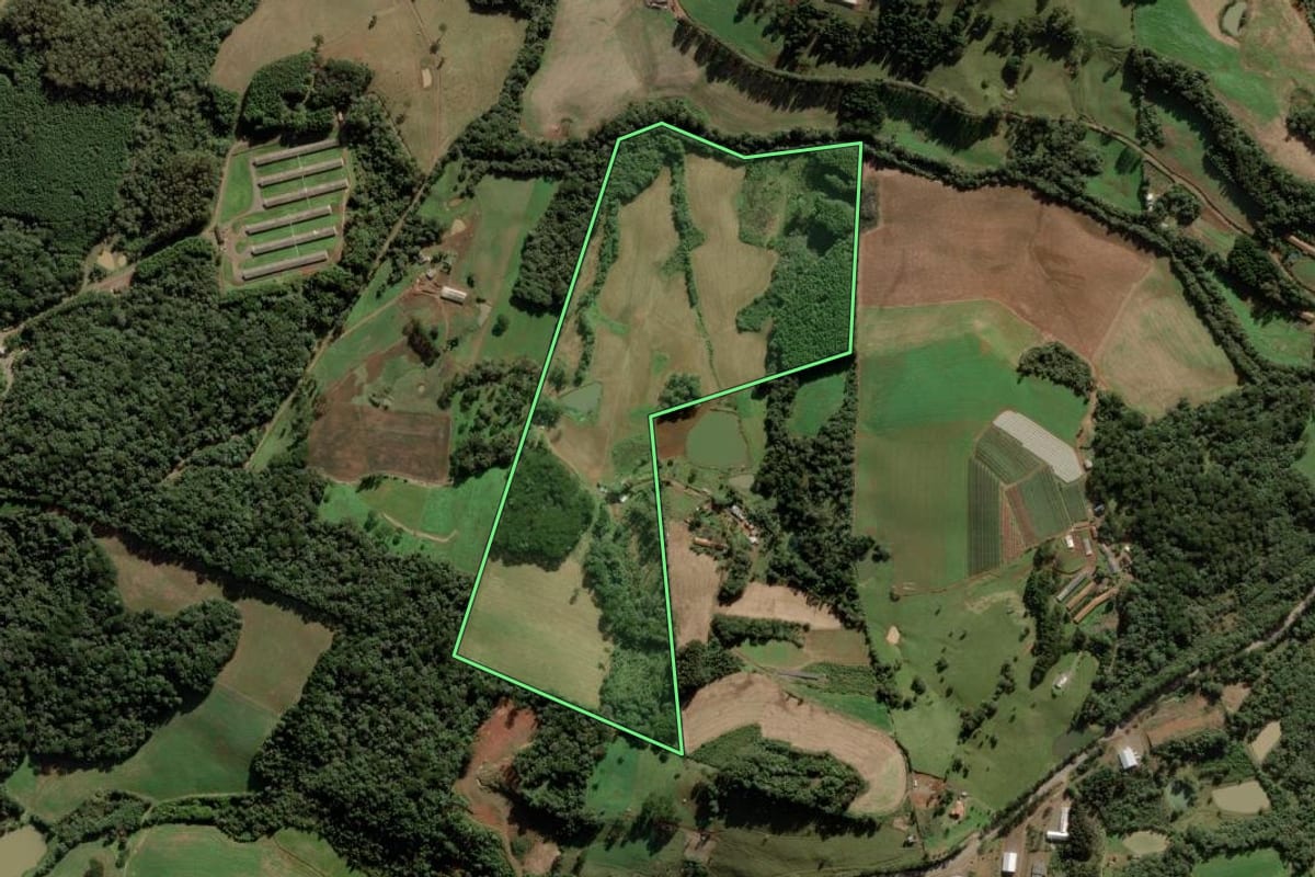 Imagem de satélite do imóvel rural em Videira (SC), com o contorno declarado no CAR desenhado por cima.