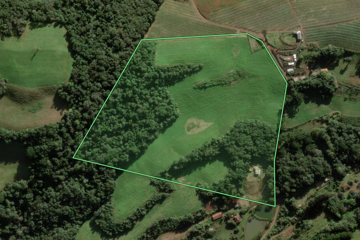 Imagem de satélite do imóvel rural em Videira (SC), com o contorno declarado no CAR desenhado por cima.