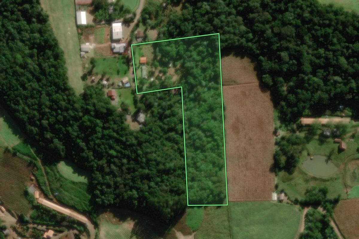 Imagem de satélite do imóvel rural em Videira (SC), com o contorno declarado no CAR desenhado por cima.