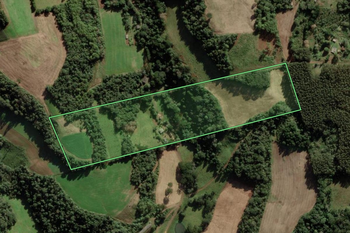 Imagem de satélite do imóvel rural em Videira (SC), com o contorno declarado no CAR desenhado por cima.